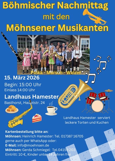 B&ouml;hmischer Nachmittag 2026 - Polka, Marsch, Walzer mit den M&ouml;hnsener Musikanten