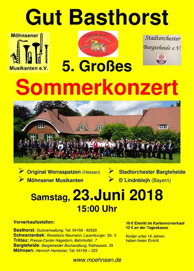 5. Sommerkonzert 2018 auf Gut Basthorst  - Bild zum Vergrößern bitte anklicken