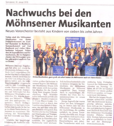 Der Trittauer Markt berichtet über das Vororchester der Möhnsener Musikanten